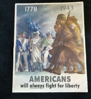 Wwii Vintage Us Military Poster " Americans Always Fight For Liberty "