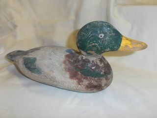 Antique 16 " Wood Carved Decoy Duck Glass Eyes Detachable Head No/res