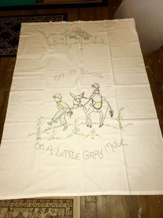 Antique Vintage Tinted Children’s Bedspread Hand Embroidery Off To School
