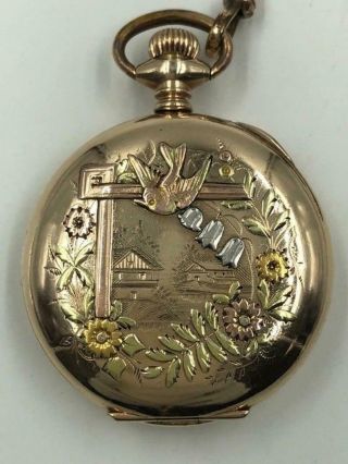 Antique 3 Color 14k Gold Elgin Pocket Watch Hunter Case In