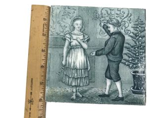 Antique Victorian 1879 Josiah Wedgwood December Tile Christmas Tree Boy Girl 2