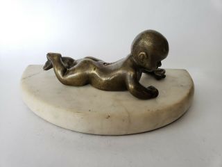 Antique Fonderia Giorgio Sommer Napoli 1834 - 1914 Bronze Baby W/marble Base