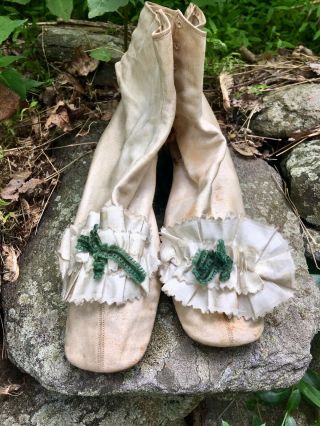 Antique 1800’s Women’s Square Toe Lace Up Silk Boots / Shoes