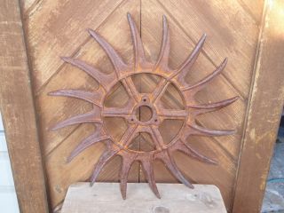 Old Cast Iron Farm Cultivator Hoe Wheel Sun Star Wall Hang Industrial Steampunk