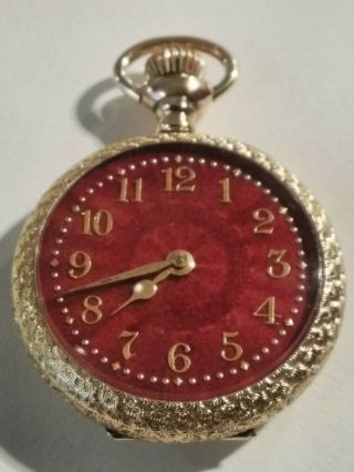 Elgin 0 Size 7 Jewels Rare Fancy Red Dial Grade 109 (1894) 14k.  Gold Filled Case.