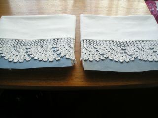 Pillowcases Vintage White Cotton Hand Crochet Lace Trim