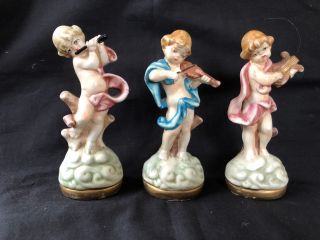 Antique Set Of 3 Porcelain Angels Playing Music