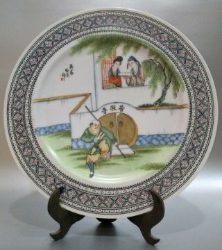 Old Chinese Porcelain Plate Republic/proc W/red Qianlong Four Character 25cmd