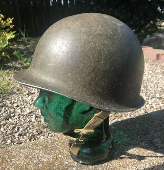 Old Wwii Us Army M1 Fixed Bale Front Seam Helmet With Liner 732d