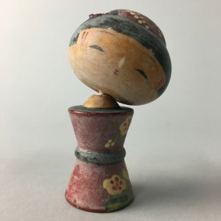 Japanese Kokeshi Doll Vtg Wood Carving Figurine Bobblehead Kimono Kf53