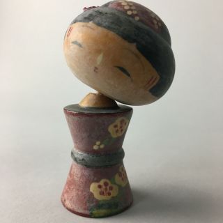 Japanese Kokeshi Doll Vtg Wood Carving Figurine Bobblehead Kimono KF53 2