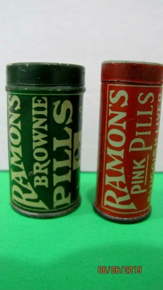 2 Vintage Medicine Tins,  Ramon ' s Brownie & Pink Pills LeRoy NY Collectible tins 3