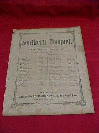 1865 A Hymn To Peace Sheet Music; Grunewald Orleans Imprint; List Of Songs