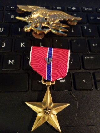 Us Navy Trident,  Seal Badge (real Thing Made In Usa) Bronze Star Bid $19.  99