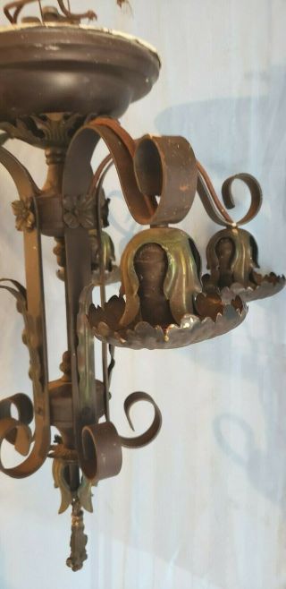 Vintage Metal Gothic Tudor Castle Medieval Wrought Iron CEILING LIGHT FIXTURE 4