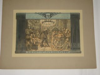 Unframed German Art Nouveau Print Watercolour Paper On Card:kurt Jackel 15x10 "