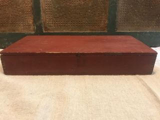 Antique Primitive Wooden Box With Hinged Lid Red Paint