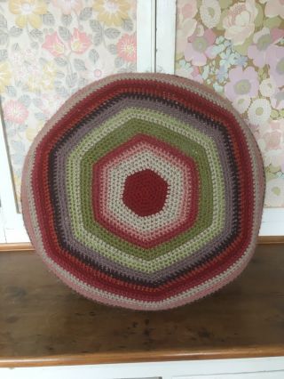 Old Vintage Rainbow Crochet Pouffe Circular Cushion