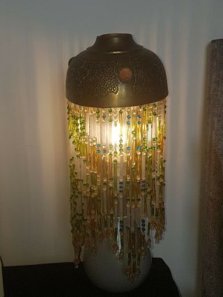 Antique Glass Bead & Brass Curtain Lamp Shade