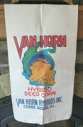 Antique Vintage Van Horn Hybrid Seed Corn Bag,  Cerro Gordo,  Illinois,  30.  5 " Tall
