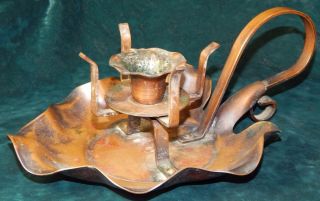 Antique Art Nouveau Copper Leaf Ornate Art & Crafts Candlestick Holder