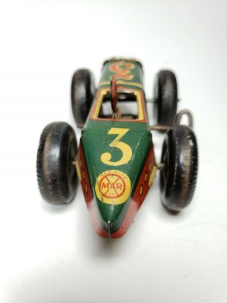 Vintage Marx Tin Wind Up Racer No.  3 w/ Driver Litho Mechanical 6