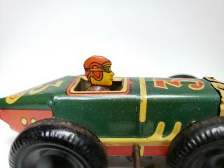 Vintage Marx Tin Wind Up Racer No.  3 w/ Driver Litho Mechanical 7