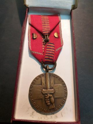 ROMANIA Kingdom Anti - Communist Medal (Crusade Against Communism) 3 Clasps Orig. 3