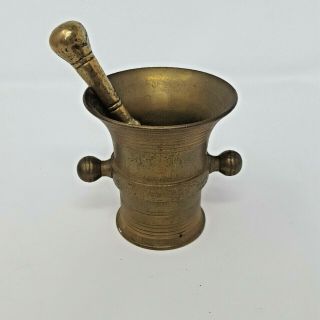 Vintage Solid Brass Mortar And Pestle Unique Design 4 " Apothecary Science Herbs
