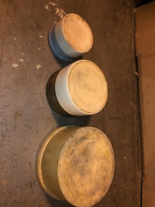 3 Stoneware Salt Glazed Butter Crock Bowls 10”,  7.  5”,  6” Dia In Great Shape 5