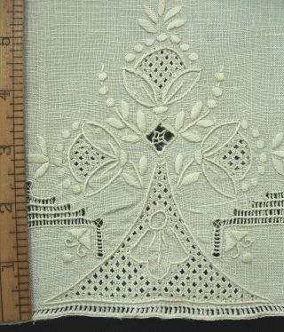 Trio Of Antique Linen Hand Towels W Lovely Drawnwork,  Embroidery,