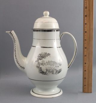 Antique 18thc English Soft Paste Lowestoft Silver Luster Porcelain Coffee Pot