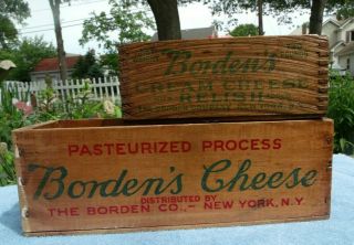 2 Vintage Wooden Borden Cheese Box Wood Old General Store Advertising York