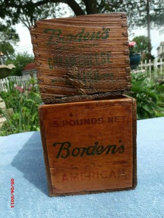 2 VINTAGE WOODEN BORDEN CHEESE BOX WOOD OLD GENERAL STORE ADVERTISING YORK 2