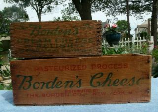 2 VINTAGE WOODEN BORDEN CHEESE BOX WOOD OLD GENERAL STORE ADVERTISING YORK 3