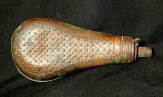 Antique Brass Gun Black Powder Flask Jug Horn Civil War Era W Stars As Found