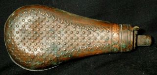 Antique Brass Gun Black Powder Flask Jug Horn Civil War Era w Stars As Found 2