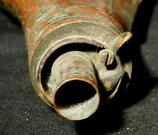 Antique Brass Gun Black Powder Flask Jug Horn Civil War Era w Stars As Found 4