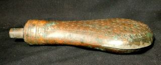 Antique Brass Gun Black Powder Flask Jug Horn Civil War Era w Stars As Found 5