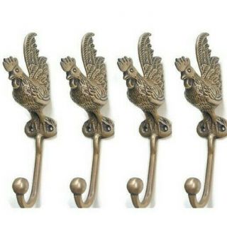 4 Small Chicken Hooks Aged Solid Brass Old Vintage Style Natural 6.  1/2 " Long B
