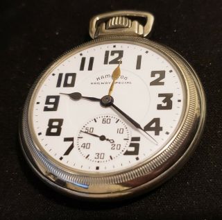 Wwii Hamilton 16s Pocket Watch Railway Special 992b 21j Dual Time Zone