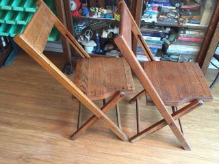 Qty 2 Vintage Snyder Wood Slat Folding Chairs 36 