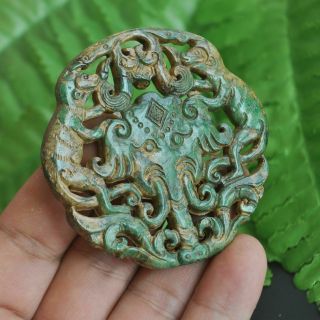 Chinese ancient old hard jade hand - carved pendant necklace Monkey elephant M21 2