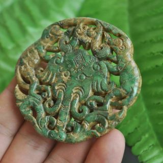 Chinese ancient old hard jade hand - carved pendant necklace Monkey elephant M21 3