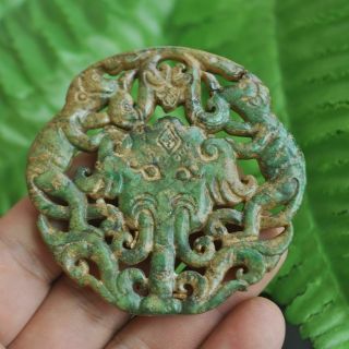 Chinese ancient old hard jade hand - carved pendant necklace Monkey elephant M21 5