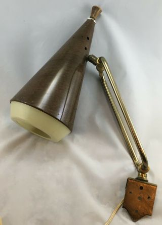 Vintage Mcm Wall Sconce Light Fixture Metal Cone Shade Atomic Adjustable Plug In