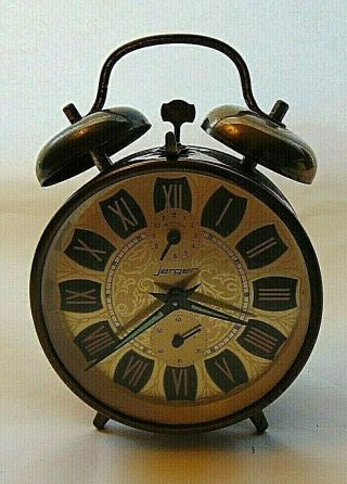 Vintage Old Rare Wind Up Table Alarm Clock Jerger Made In West Germany