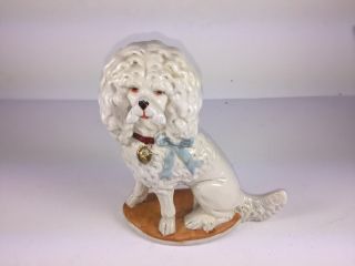 Antique Victorian Porcelain White Poodle Dog Mantle Shelf Figure