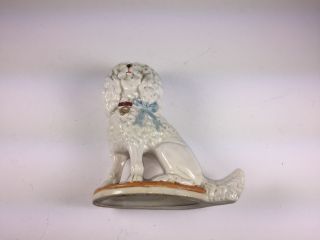 Antique Victorian Porcelain White Poodle Dog Mantle Shelf Figure 7