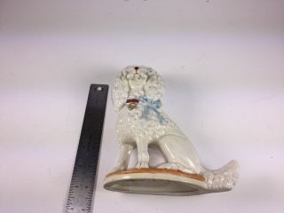 Antique Victorian Porcelain White Poodle Dog Mantle Shelf Figure 8